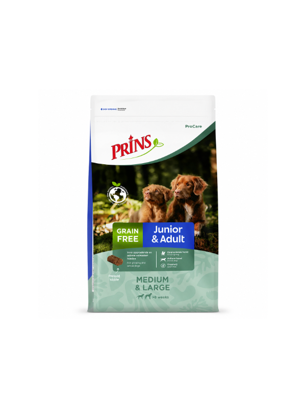Prins ProCare Grain Free Junior & Adult Medium & Large суха беззърнена храна за подрастващи и активни кучета от средни и едри породи