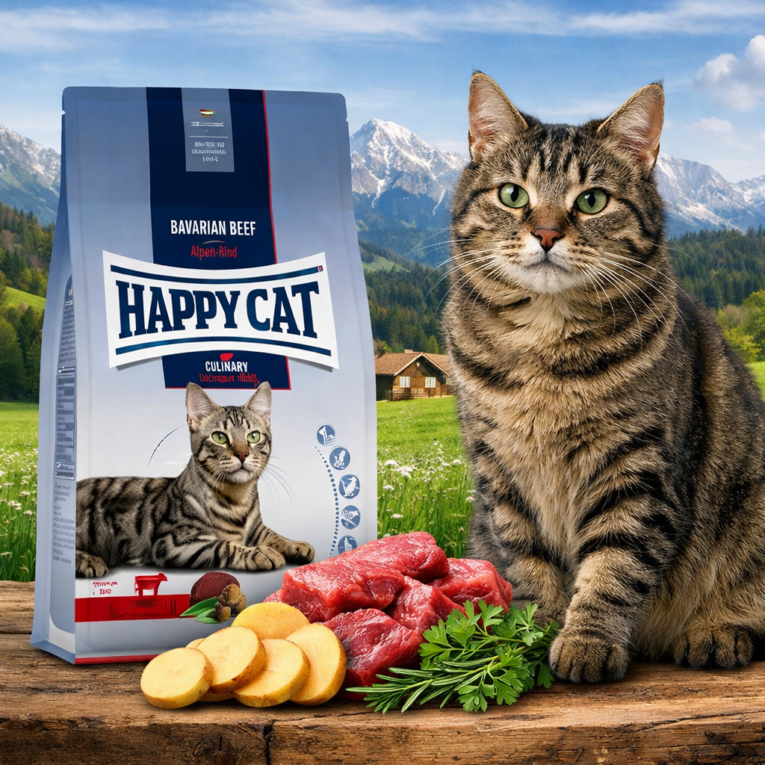 Вкусна и балансирана храна за котки с говеждо – Happy Cat Bavarian Beef