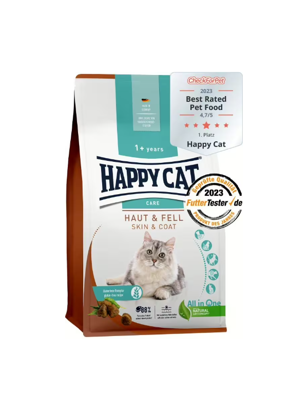 Happy Cat Care Skin & Coat суха храна за възрастни котки за здрава кожа и лъскава козина