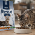 Котка, наслаждаваща се на Happy Cat Culinary Adult Farm Duck – вкусна и лесносмилаема храна с патешко месо