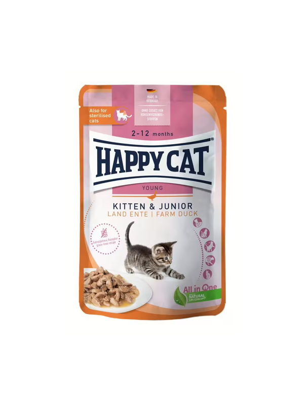 Happy Cat Kitten & Junior Farm Duck пауч с патица за котенца