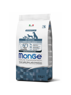 Monge Natural Superpremium Puppy All breeds Trout, Rice&Potatoes-Монопротеинова храна за подрастващи кученца от всички породи с пъстърва, ориз, картофи