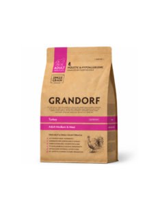 Grandorf Turkey Adult Medium & Maxi – Хипоалергенна храна, подходяща за кастрирани средни и едри кучета, с пуешко месо.